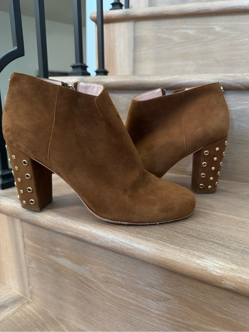 kate spade Brown Suede Studded Block Heel Ankle Booties